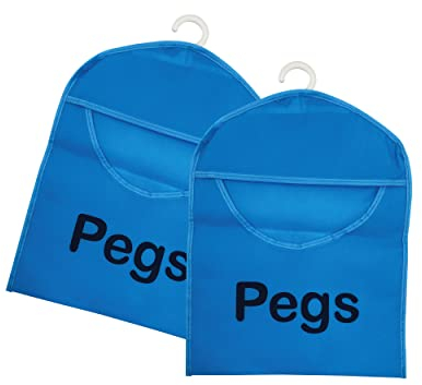 Laundry Mate 2X Peg Bag for Washing Line with Hanger Waterproof Non Woven Fabric Peg Bag with Durable PVC Hanging Hook - Blue x2