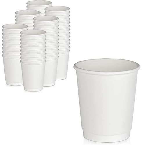 HOT BARGAINS, 500 x 8 oz White Double Wall Insulated Disposable Paper Coffee Cups for Chocolate Tea, Espresso, and Cocoa Drinks and Eco-Friendly Hot Cups
