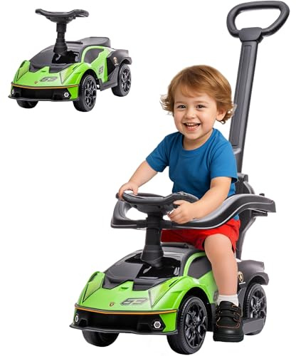 AIYAPLAY Licensed 2 in 1 Baby Ride on Push Car Toddler Push Along Car with Parent Handle Foot To Floor Slider with Horn Steering Wheel NO POWER for 1-3 Years, Green