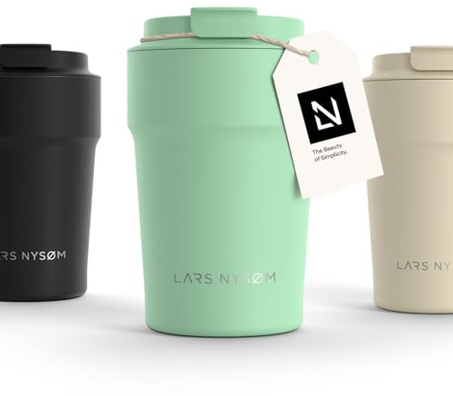 LARS NYSØM Taza térmica café para llevar | Termo Café para llevar de 0,38 litros con aislante | Travel Mug de Acero Inoxidable a Prueba de Fugas para la Bebida Caliente y Té (Mint Green, 380ml)