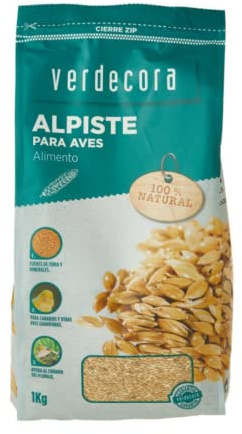 Verdecora Alimentos y Snack para Pájaros | Bolsa 1 kg | Nutritivo y Natural para Aves | Ideal para Canarios, Periquitos, Loros y Pájaros Exóticos (PORTES INCLUIDOS) (Alpiste)