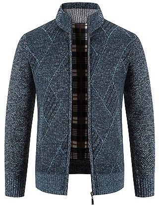 Btmpmcs Cárdigan de Punto para Hombre Otoño Invierno Cálido Suéter con Forro Polar Casuales Chaqueta Grueso Mangas Largas Jersey Clásico Abrigo Rebecas con Cremallera y Bolsillos