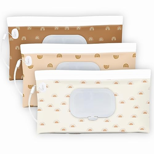 lethooly Feuchttücher-Spender, Baby-Feuchttücherhalter für Reisen, Boho-Tücher-Behälter, wiederverwendbare Feuchttücher-Beutel, tragbar, nachfüllbarer Feuchttuchhalter für Reisen, 3 Stück