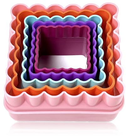 Cookie Biscuit Cutter Set, Two Side Cookie Cutters Plastic Set Multi-size Cake Fruit Vegetable Shapes Cutter Random color (Square Shaped, 5 Pack)