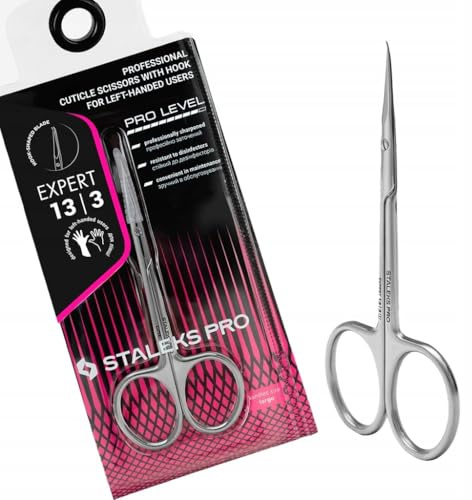 Staleks EXPERT 13 Type 3 SE-13/3 - Tijeras profesionales para cutículas para zurdos con gancho, cuchillas de precisión, afilado manual, acero inoxidable, para manicura