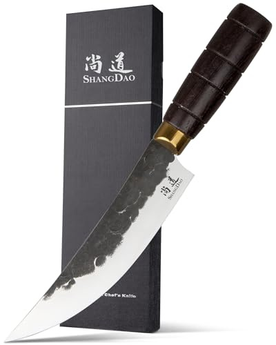 SHANGDAO Cuchillo de chef, cuchillo de cocina forjado en negro con hoja de acero inoxidable de alta elasticidad, cuchillo de chef profesional hecho a mano, mango ergonómico y caja de regalo