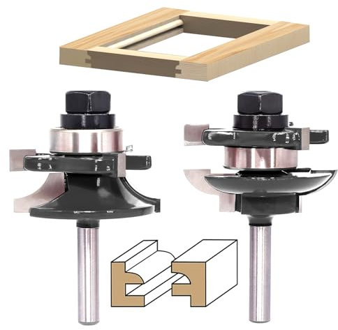 SICWOOD 2 Bit Rail and Stile Router Bit 1/4 Shank, Round Over Cabinet Door Router Bit Set, Carbide-Tipped, for Router Door & Window Bits