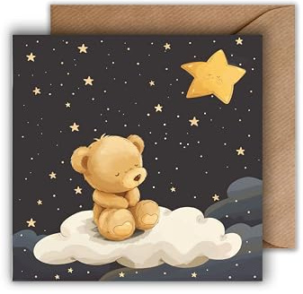 WBdesignz Carte de condoléances pour enfant étoilé avec enveloppe – Carte de condoléances émotionnelle avec ours en peluche sur nuage, carte de condoléances sincères pour bébé, perte d'enfant, fausse