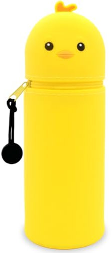 QRKPVHD Kawaii Federmäppchen, 2-in-1 Weiche Silikontasche, Stand Up Federmäppchen, Tier Stifthalter, Stifthalter Bleistifttasche Mädchen Junge (Küken)