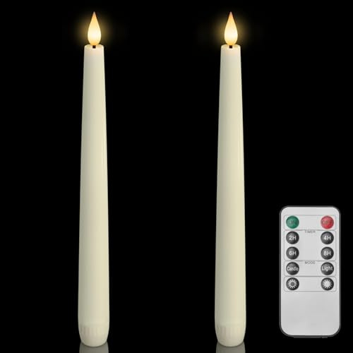 Homemory 2 Pack Real Wax Flameless Taper Candles with Remote and Timer, 9.6 inch Battery Operated Stick Flickering, Led Window Table Candles with Lifelike Flame for Indoor Home Decor