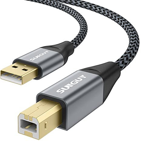 SUNGUY Câble Imprimante USB 3m, USB 2.0 Cordon de Scanner d'imprimante mâle à B mâle Nylon tressé Compatible avec Canon, HP, Brother, Hero, Dell, Lexmark, Epson