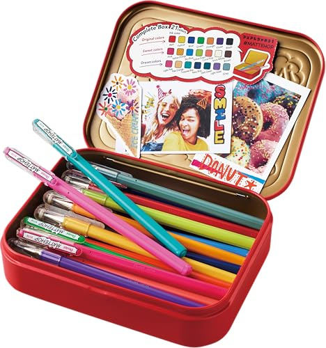 Pentel Mattehop K110V gelpenna med hög täckande bläck i matt finish, 1,0 mm (metalllåda med 21 stycken innehåll – färgsorterad)
