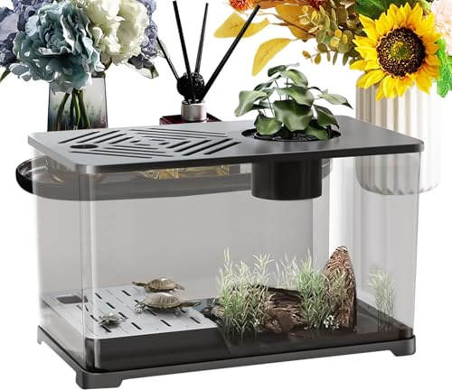 Acquario per pesci, grande kit per acquario, 40 x 21 x 21 cm, area di riposo per tartarughe, contenitore da scrivania moderno per piante acquatiche gamberetti Betta, decorazione per la casa, bianco