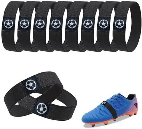 CHUANFU 10 Pezzi Nastro di Fissaggio per Scarpe da Calcio per Adulto, Issaggio Resistente Agli Strappi, Lacci Antiscivolo Rimovibili Fissaggio Rapido e Sicuro, per Scarpe da Calcio, Nero