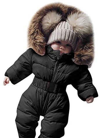 Generisch Traje de nieve para niños con capucha, chaqueta de invierno, pantalón de nieve cálido, aislamiento grueso, resistente al agua y al viento, para jugar, esquiar al aire libre, Negro , 12-18