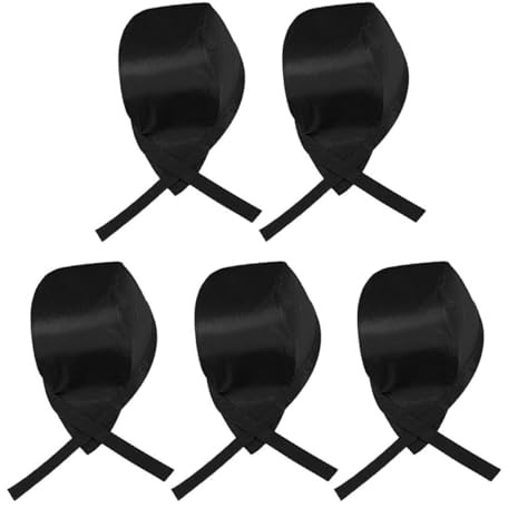LALADEFIEE Set 5 Cappelli da Cuoco Unisex in Cotone Nero, Cappellini da Ristorante Bandana, Accessori da Cucina per Chef e Personale di Sala