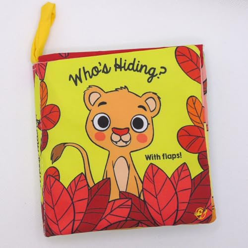 Books for Babies - Who's Hiding?: Libro de tela suave en INGLÉS para bebés entre 0 y 36 meses. Interactivo, con solapas, sonido estimulante y un espejo.: 1