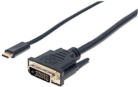 Manhattan USB-C to DVI-D Cable, 1080p@60Hz, 2m, Male to Female, Black, Compatible with DVD-D, Three Year Warranty, Polybag