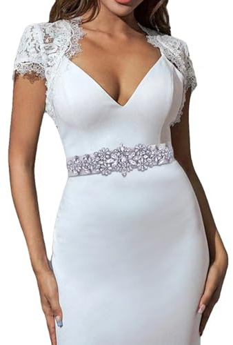 TOPQUEEN Cinturón de novia con brillantes, faja y cinturón de baile - Blanco, Talla única