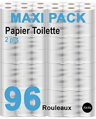 FitYo - Lot de 96 Rouleaux de Papier toilette - Hygiénique - Double Epaisseur - papier wc - Usage Domestique ou Professionnel (96 rouleaux)