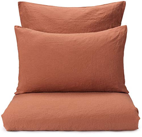 URBANARA Leinen-Bettwäsche Mafalda 100% Leinen, Terrakotta – 2X Kissenbezug 80x80cm, 2-teiliges Set, Leinenbettwäsche, Sommerbettwäsche