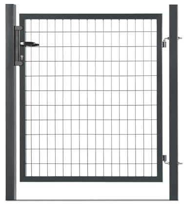 Easy Cloture Portillon grillagé en Acier galvanisé Maille 100 x 50 L 1m20 x H 2m00 Gris Anthracite - Porte de Jardin - Clôture de Jardin avec Serrure et poignée