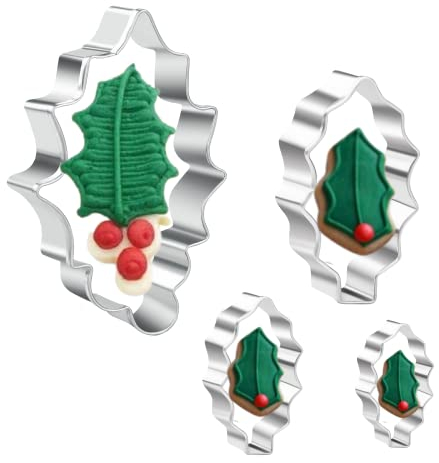Holly Leaves Cookie Cutter Set,4 Pieces Leaves Shape,Stainless Steel Biscuit Cutter for Baking