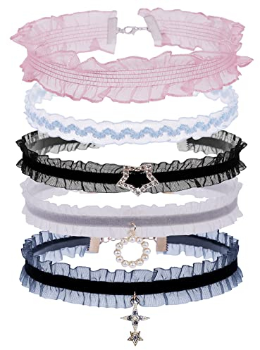 MILAKOO 5 St.Kropfband für Frauen Chiffon Choker Set Damen Spitze Halsband Halskette mit Anhänger