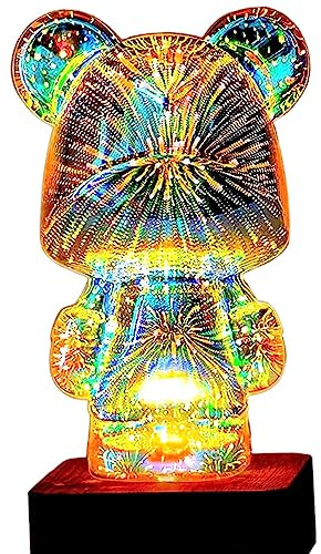 Brabola 3D Firework Bear Light, Twinkle Bear Lamp Bedside Table Lamp Cute Night Light Color Changing LED Desk Lamp Nightstand Bedroom Lamp Projector Decor for Kids Room, Home, Office, Nursery
