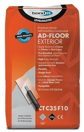 Bond It AD-Floor Exterior 2-50mm Depth Latex Self Leveling Compound Floor Screed Concrete Bar - Grey 20kg