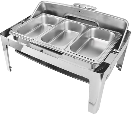TOPINCN Chafing Dish, Rechteckig, Sichtbares Glas, Gerades Bein, Chafer-Wärmer Zum Beheizen Zum Kochen, Restaurant, Rechteckiger Abendessen-Herddeckel für Hotel, Buffet, Restaurant,