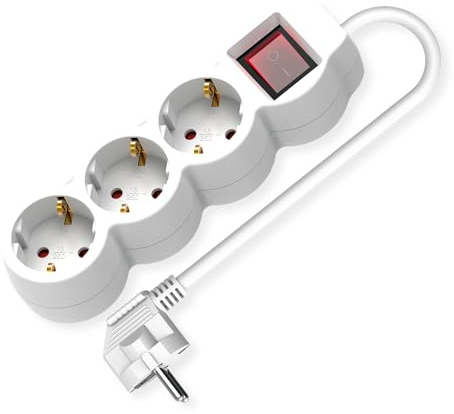 VALUE 3-Fach Steckdosenleiste mit Schalter, runde Dosen, weiß, 3 m