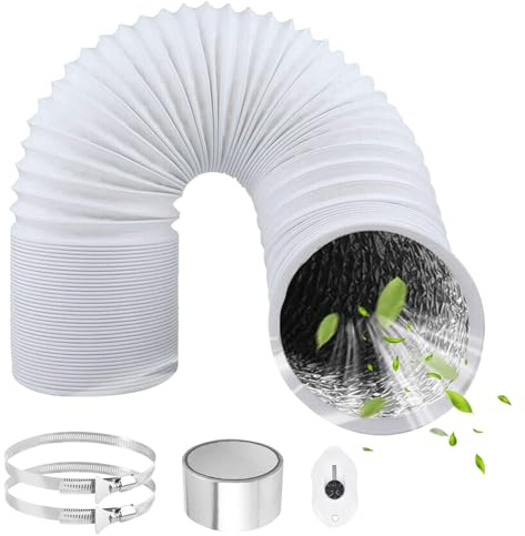 ComPDCVD Tubo Flexible de Salida 125mm 3 m Blanco Manguera de Ventilación de Aluminio con 2 Abrazaderas Acero y Cinta Película Flexible di Aluminio PVC Tubo para Aire Acondicionado Móvil Secadora