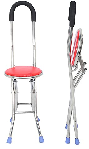 Canne avec Siège, Chaise en Acier Inoxydable, Canne à Pied, Chaise à Quatre Pieds, Béquille Pliante, Tabouret, Canne de Marche