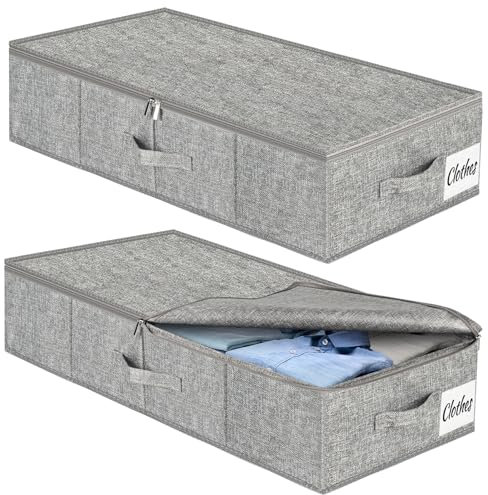 Under Bed Storage Box with Lid 2 Pack, Low Profile Foldable Underbed Clothes Organiser Under Sofa and Cot, W/ Ultra Thick Fabric and Sturdy Bottom/Sides, Storage Box for Dorm and Home 76x40x17cm