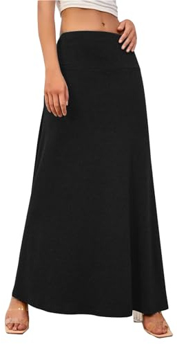 Adigaber Ladies Long Skirt Elasticated Full Length Womens High Waisted Maxi Yoga Skirt Black