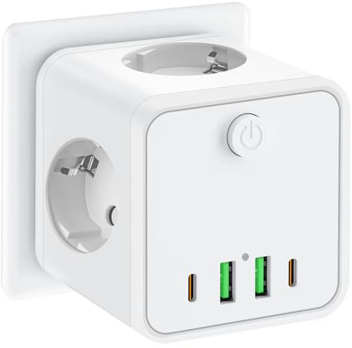 Multiprise 7 en 1 Multiprise Murale - 3 Sortie AC Prise Multiple avec 2 multiprise USB C Et 2 USB A,multiprise avec Interrupteur 2500w,Cube pour Domicile Et Bureau multiprise (Blanc)