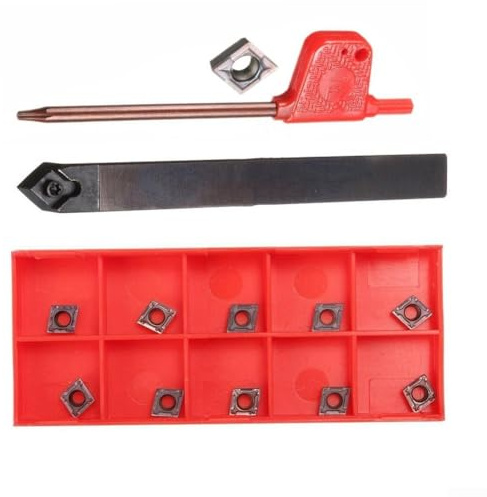 Drehmeißel-Set, 10 mm Schaft, Hartmetall-Drehwerkzeug SCMCN1010H06, Drehwerkzeug-Set mit 10 Einsätzen CCMT060204