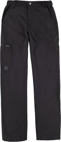 WORKTEAM Pantalón Elástico Slim Fit, Ideal para Trabajo, Tiempo Libre, de Verano, Muy Fino (145 g/m2), Multibolsillos con Cremalleras, Cintura Ajustable y Tejido Resistente. Unisex Negro XL