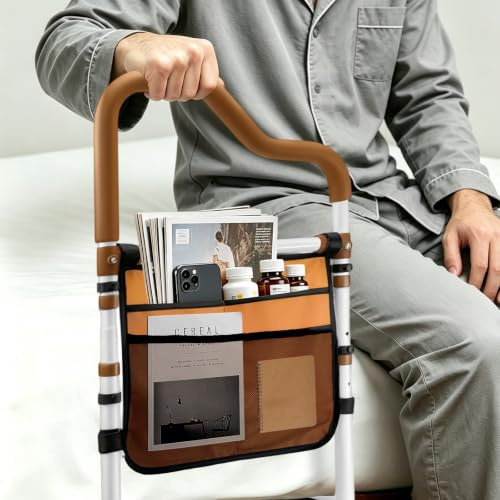 Bed Rails for Elderly Adults, Safety Bed Rails for Elderly with Non-Slip Ergonomic Handle & Storage Pocket, Adjustable Heights Bed Side Rails for Seniors, Disabled, Post Surgery, Pregnant Women