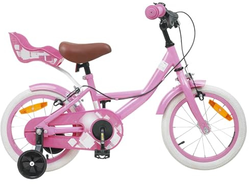 LoogCape barncykel tum för 2–4 år gammal ljusrosa, stabil stålram, justerbar sits och styre, inklusive stänkskärm och klocka, lämplig för stad, fritid och utomhus