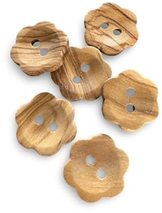 Lot de 6 jolis boutons en bois d'olivier véritable à 2 trous en bois naturel (27 mm)