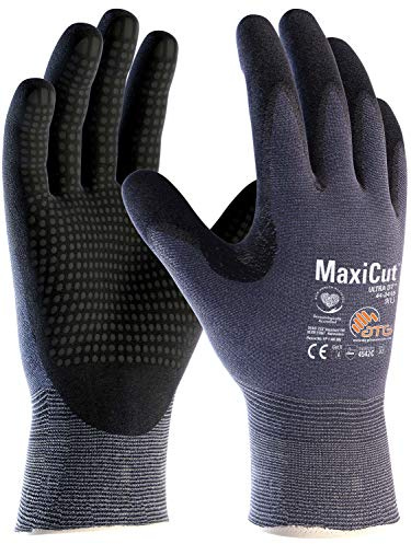 ATG 44-3445/10 MaxiCut Ultra Handschuh, Strickbund, Beschichtete Handinnenfläche, 1.1mm Handflächendicke, 24.5cm Länge, Schwarz/Blau, Größe 10