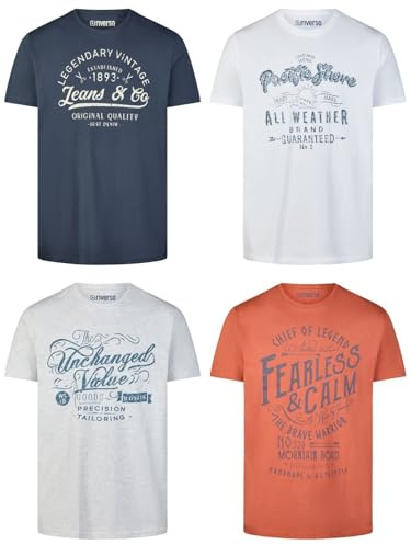 riverso RIVLeon Lot de 4 t-shirts à col rond et manches courtes, 100 % coton, coupe droite, vert, bleu, blanc, gris, rouge, orange, taille S, M, L, XL, 2XL, 3XL, 4XL, 5XL