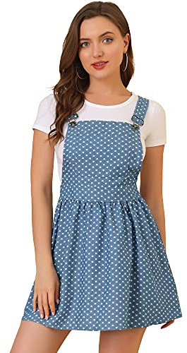 Allegra K Mini Vestido De Mezclilla De Mezclilla con Tirantes Ajustables para Mujer Corazones Azules XS