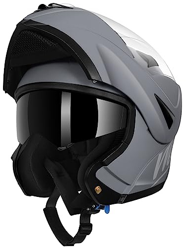 WESTT Torque motorcykelhjälm I motorcykelhjälm med flip-up-hjälm I stöttålig motorcykelhjälm I integralhjälm för män och kvinnor I skoterhjälm I ECE-certifierad I Grått I S (55-56cm)