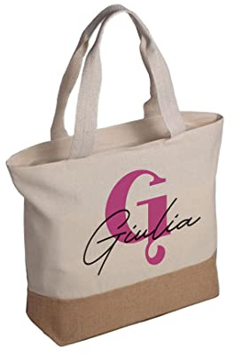 Generico Borsa da Mare Piscina in canvas Idea Regalo Personalizzata con Nome Iniziale Tote Bag Idea Regalo Donne Estate Compleanno Chiusura Zip Tasca Interna Multiuso Doppio Manico XXL Viaggio