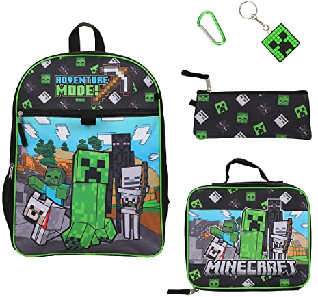 BIOWORLD Unisex Minecraft Adventure Mode 5-Piece Backpack set (Little Kid/Big Kid), Green, One size
