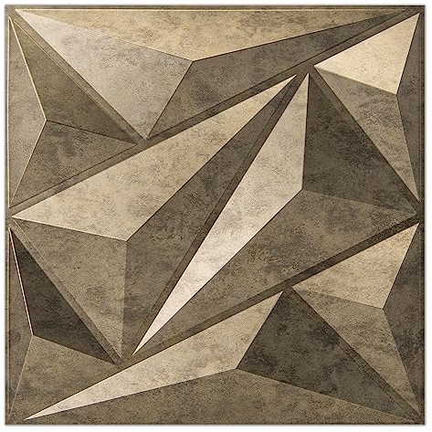 Art3dwallpanels Lot de 12 panneaux muraux 3D en PVC avec motif diamant pour décoration murale intérieure, panneau mural texturé 3D, or antique