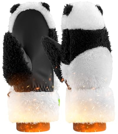 Qunature Guanti da Sci, Design a Panda, Guanti da Neve per Bambini e Adulti, Guanti Antivento Caldo, Adatto per Sci, Snowboard, Pattinaggio, Escursionismo, Ciclismo